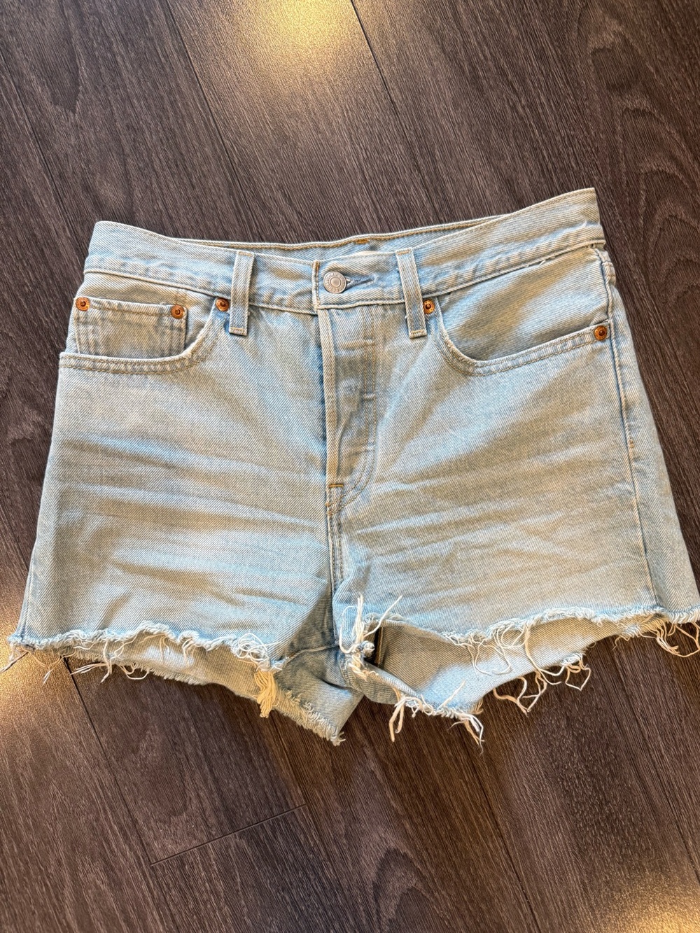 Levi's Light Blue Frayed Hem Denim Shorts